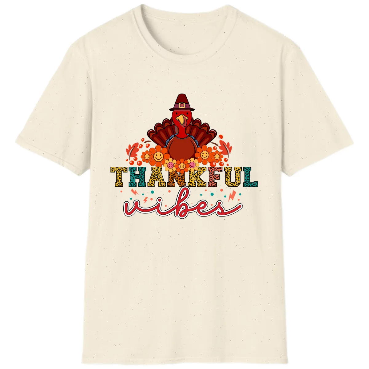 Turkey Vibes Thanksgiving Design T-Shirt in Natural